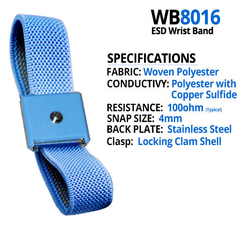WB8000 ESD Wrist Band & Coil Cord Set with a Fabric Band with a Clasp