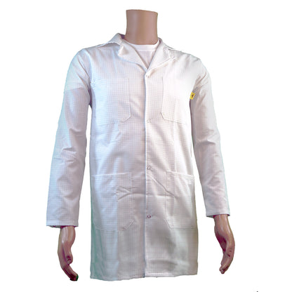 Heavyweight ESD Lab Coat: Cotton Fabric, Lapel Collar, ESD Knit Cuff