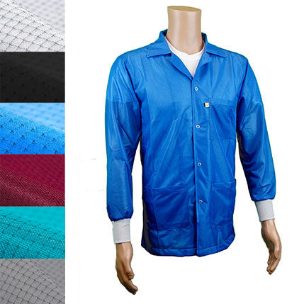 ESD Lab Jacket - Medium Weight Anti-Static Fabric, Lapel Collar, Snap Cuff - Unisex Adult