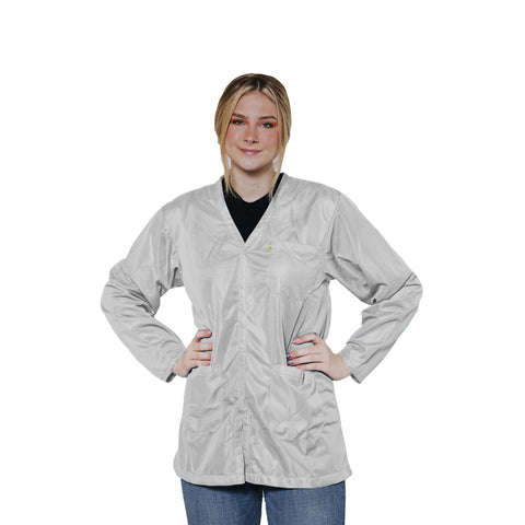 V-Neck ESD Lab Jackets - Medium Weight 9010 Fabric, Snap Cuff - Unisex