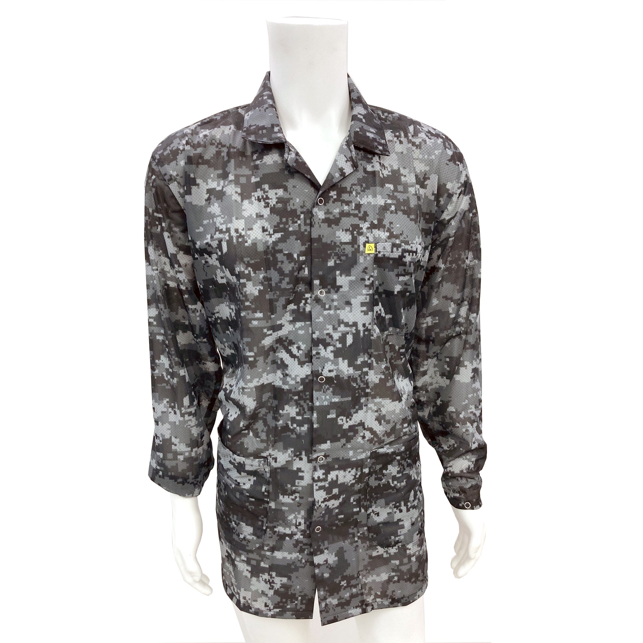 ESD Jacket - Medium Weight Anti-Static Fabric, Lapel Collar, Snap Cuff, Camo - Unisex Adult