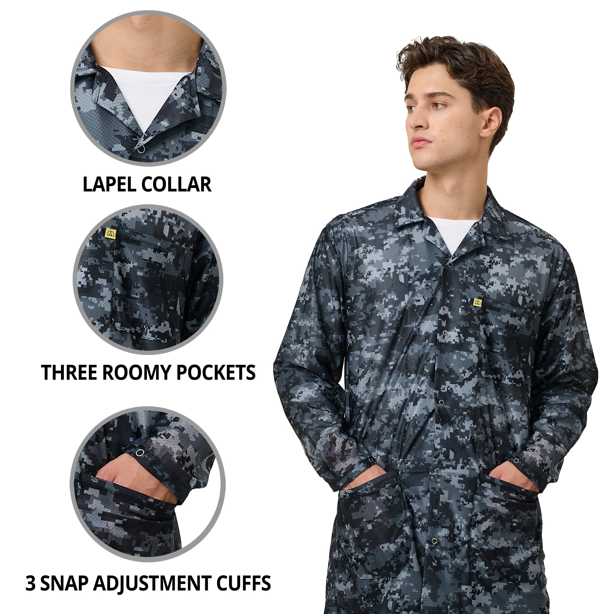 Camouflage ESD Jackets - Medium Weight -Gray Camo Print