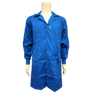 Heavyweight ESD Lab Coat: Cotton Fabric, Lapel Collar, ESD Knit Cuff