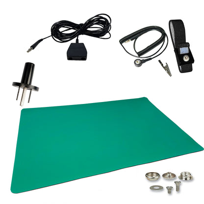 ESD Compliant Mat Workstation Kit - 16"x24"x.060", Wrist Strap Set, Ground Cord, Universal Snap Kit, Easy to Use Outlet Adapter, Computer/Cellphone Repair Kit, Soldering Mat - NASA Blue