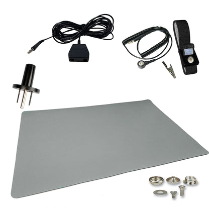 ESD Compliant Mat Workstation Kit - 16"x24"x.060", Wrist Strap Set, Ground Cord, Universal Snap Kit, Easy to Use Outlet Adapter, Computer/Cellphone Repair Kit, Soldering Mat - NASA Blue