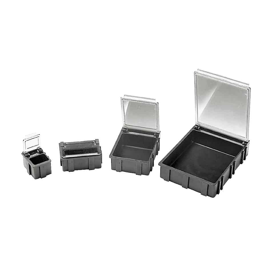 ESD Safe SMD Component Storage Boxes (pack of 5), Conductive Plastic - Clear Lids