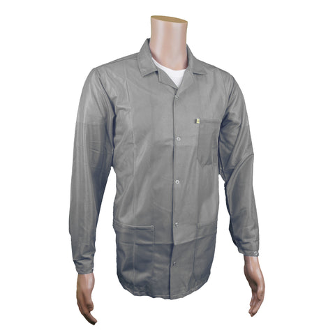 ESD Jacket - Medium Weight Anti-Static Fabric, Lapel Collar, Snap Cuff, Gray - Unisex Adult