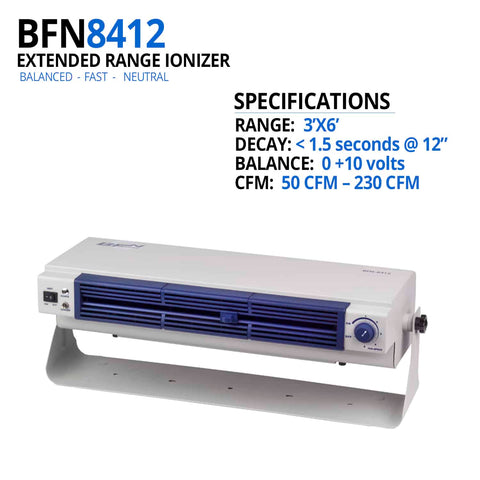 BFN8412 Extended Coverage Bench Top AC Ionizer high speed, consistent static elimination for an extended 3'x6' coverage area