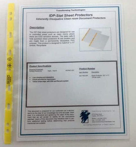 DC1185.IDP - Permanently Dissipative ESD Sheet Protectors - Nine Hole Punch