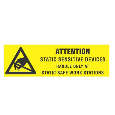 ESD Label: " Attention Sensitive Devices Handle Only At Static Safe Work Stations".  Size: 5/8" X 2"