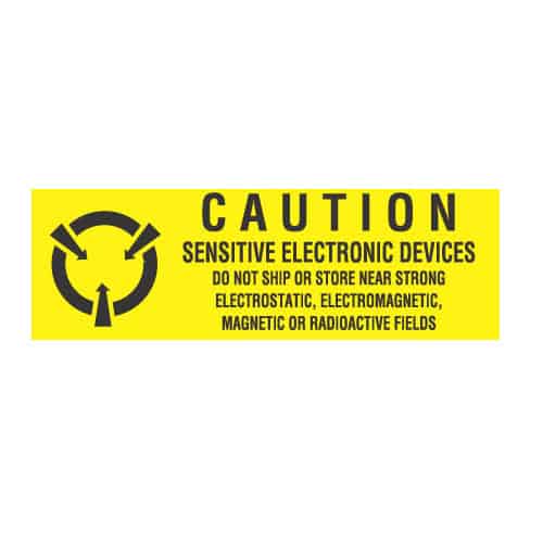 ESD Label: "Caution Sensitive Electronic Devices Do Not Ship or Store Near Strong Electrostatic, Electromagnetic, Magnetic, Fields" Size: 5/8" X 2"