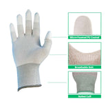 static Care ESD Anti-Static Assembly Inspection Handling Gloves, Dissipative Nylon, Finger Tip Coated Polyurethane - 12 Pairs