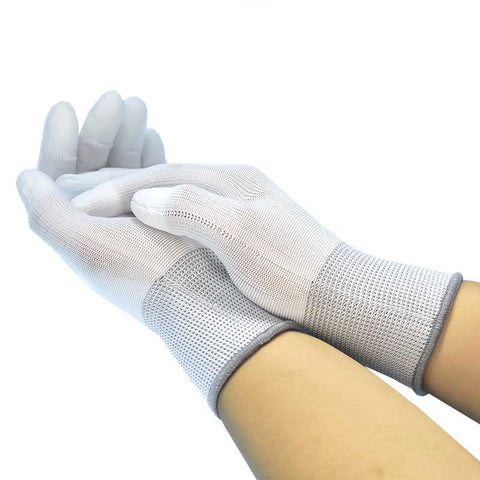 static Care ESD Anti-Static Assembly Inspection Handling Gloves, Dissipative Nylon, Finger Tip Coated Polyurethane - 12 Pairs