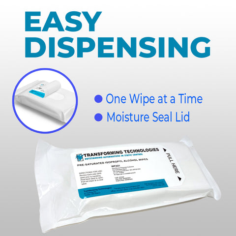 Pre-Saturated Isopropyl Alcohol Wipes 9"x9" folded 70/30 IPA Wiper Class 100 Compatible - Resealable Pack of 50