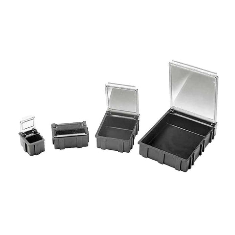 ESD Safe SMD Component Storage Boxes, Conductive Plastic - Clear Lids